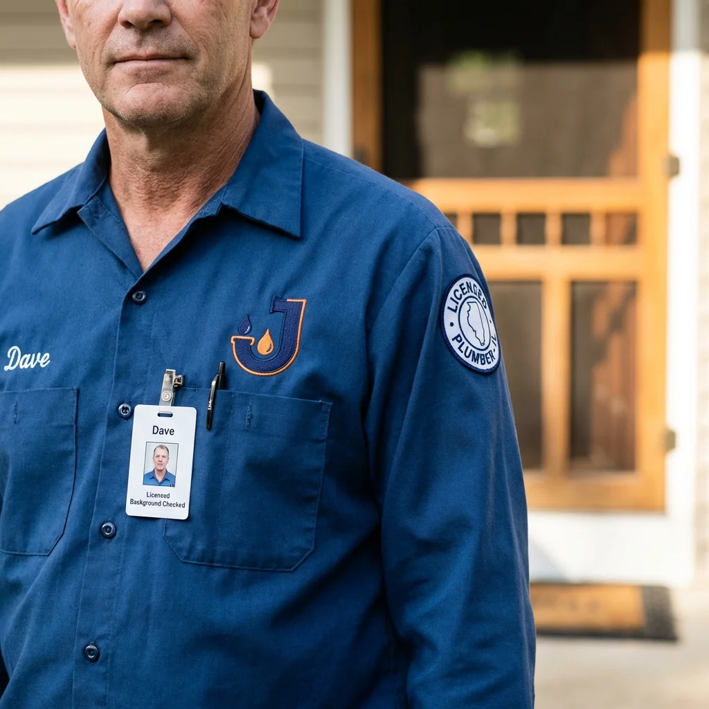 Licensed plumber showing ID badge in Manhasset, NY