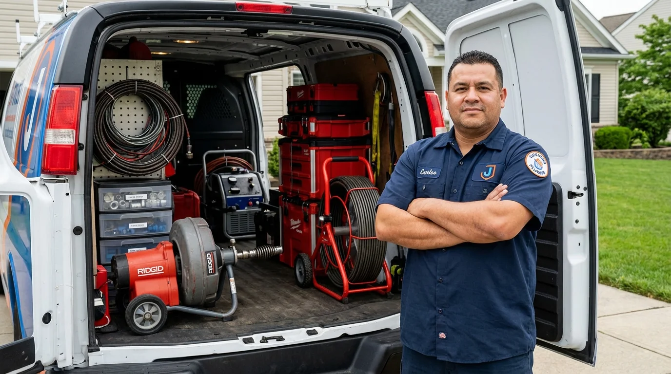 Professional drain cleaning equipment and Johns Plumbing LLC plumber in Manhasset