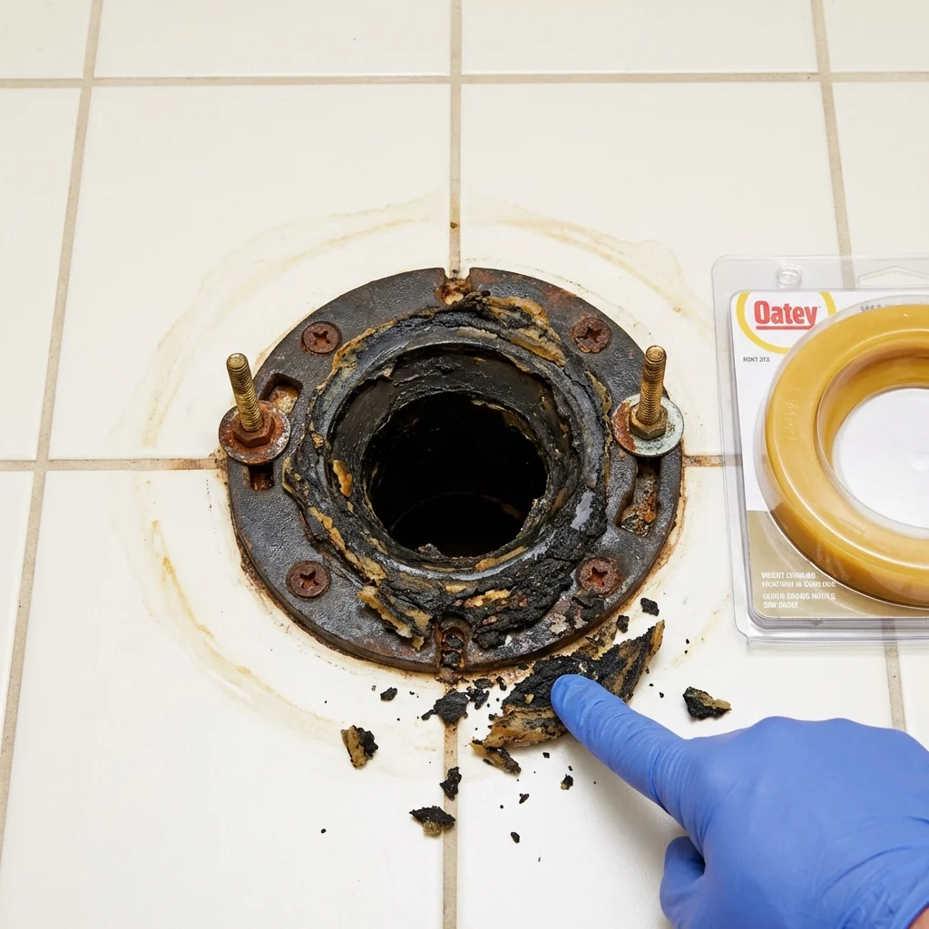 Failed wax ring showing water seepage at the base of a toilet in a Manhasset, NY home