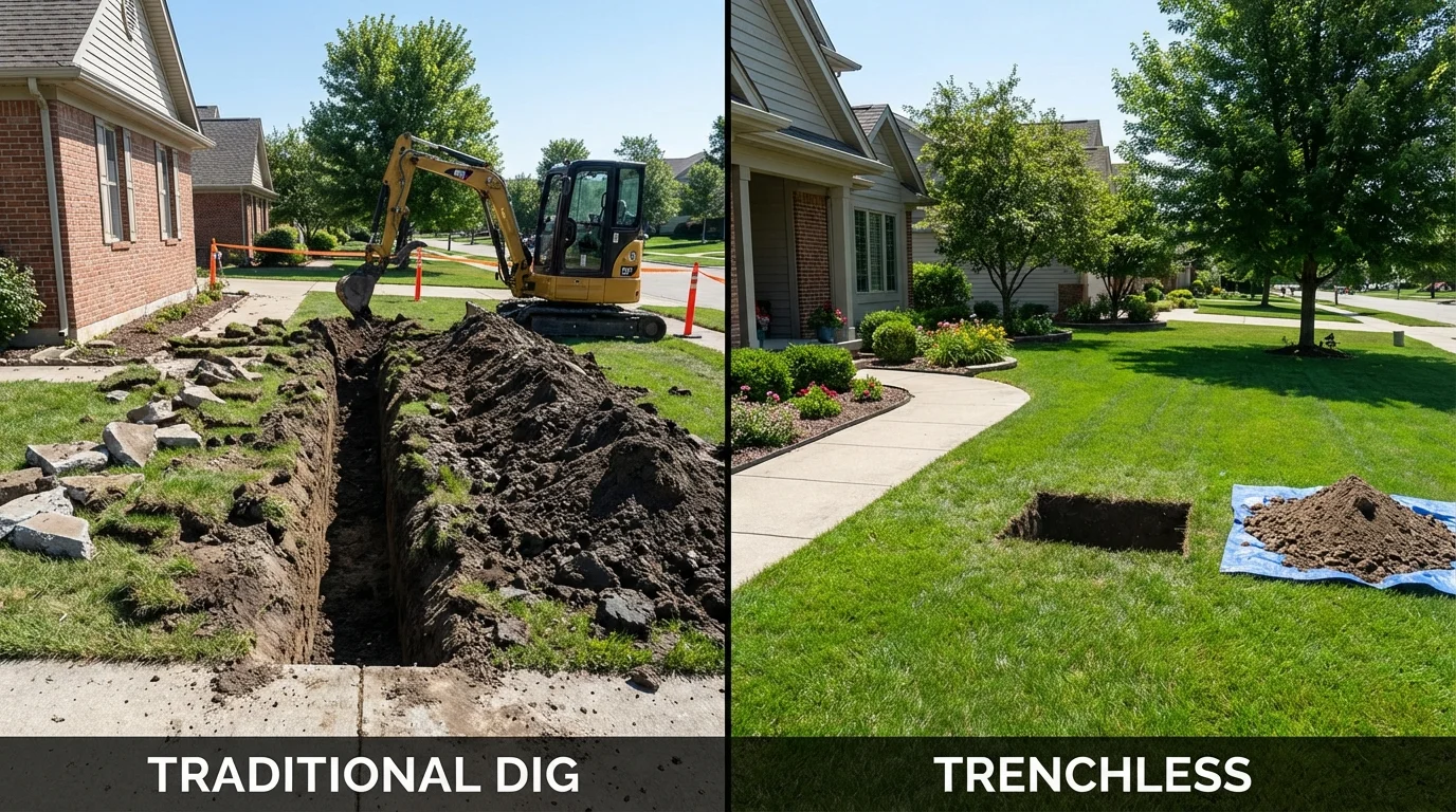Trenchless sewer repair with minimal yard damage versus traditional excavation in Manhasset, NY